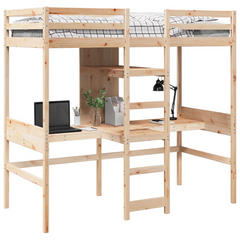 Solid Wood Pine Loft Bed Frame with Desks and Shelves - 90x190cm - Space-Saving Solution for Small Rooms