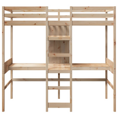 Solid Wood Pine Loft Bed Frame with Desks and Shelves - 90x190cm - Space-Saving Solution for Small Rooms