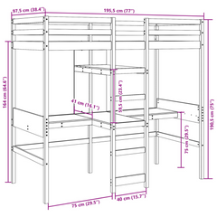 Solid Wood Pine Loft Bed Frame with Desks and Shelves - 90x190cm - Space-Saving Solution for Small Rooms