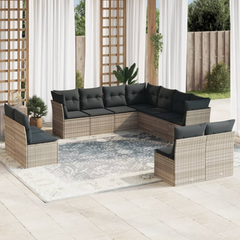 Stylish 11 Piece Garden Sofa Set with Cushions in Light Grey Poly Rattan - Perfect for Your Patio