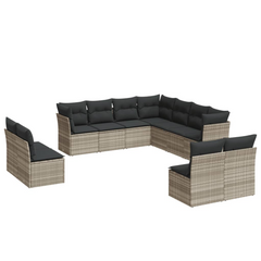 Stylish 11 Piece Garden Sofa Set with Cushions in Light Grey Poly Rattan - Perfect for Your Patio