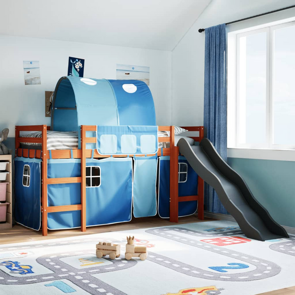 Kids' Loft Bed with Fun Tunnel - Blue, Solid Pine Wood, 90x200 cm