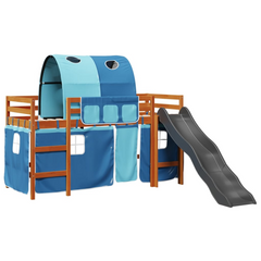 Kids' Loft Bed with Fun Tunnel - Blue, Solid Pine Wood, 90x200 cm