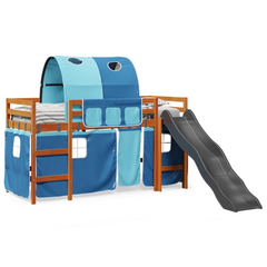 Kids' Loft Bed with Fun Tunnel - Blue, Solid Pine Wood, 90x200 cm