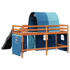 Kids' Loft Bed with Fun Tunnel - Blue, Solid Pine Wood, 90x200 cm