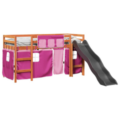 Pink Kids' Loft Bed with Curtains & Slide - 80x200 cm Solid Pine Wood