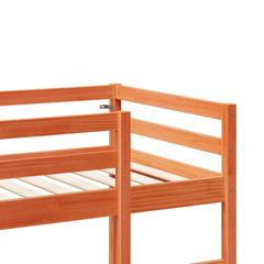 Solid Wood Loft Bed Frame with Desk, Guardrails, and 2 Ladders - Wax Brown, 90x190 cm