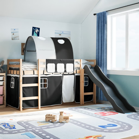 Kids' Loft Bed with Tunnel White&Black 80x200 cm Solid Wood Pine