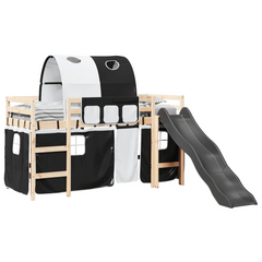 Kids' Loft Bed with Tunnel White&Black 80x200 cm Solid Wood Pine