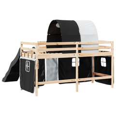 Kids' Loft Bed with Tunnel White&Black 80x200 cm Solid Wood Pine