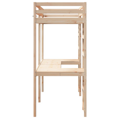 Solid Wood Pine Loft Bed Frame with Built-in Desk and Guardrails, 80x200 cm, without Mattress