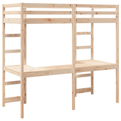 Solid Wood Pine Loft Bed Frame with Built-in Desk and Guardrails, 80x200 cm, without Mattress