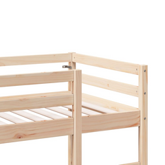 Solid Wood Pine Loft Bed Frame with Built-in Desk and Guardrails, 80x200 cm, without Mattress