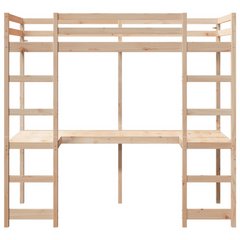 Solid Wood Pine Loft Bed Frame with Desk, 90x200 cm - Space-Saving Design For Kids & Teens