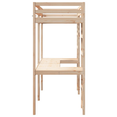 Solid Wood Pine Loft Bed Frame with Desk, 90x200 cm - Space-Saving Design For Kids & Teens