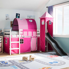 Kids' Loft Bed with Slide and Tower - Pink 80x200 cm Solid Pine Wood - Fun & Durable Children's Bed