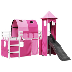 Kids' Loft Bed with Slide and Tower - Pink 80x200 cm Solid Pine Wood - Fun & Durable Children's Bed