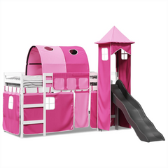 Kids' Loft Bed with Slide and Tower - Pink 80x200 cm Solid Pine Wood - Fun & Durable Children's Bed