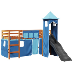 Kids' Loft Bed with Slide & Tower - Blue 80x200 cm Solid Pine Wood - Fun & Functional Sleep Space