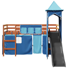 Kids' Loft Bed with Slide & Tower - Blue 80x200 cm Solid Pine Wood - Fun & Functional Sleep Space