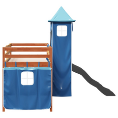 Kids' Loft Bed with Slide & Tower - Blue 80x200 cm Solid Pine Wood - Fun & Functional Sleep Space