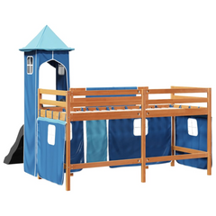 Kids' Loft Bed with Slide & Tower - Blue 80x200 cm Solid Pine Wood - Fun & Functional Sleep Space