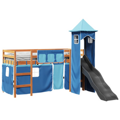 Kids' Loft Bed with Tower Blue 90x200 cm Solid Wood Pine