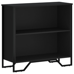 Modern Black Bookcase - 80x31x74.5 cm Engineered Wood with Metal Feet, 2 Open Compartments for Ample Storage