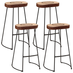 5 Piece Industrial Bar Set - Solid Rough Mango Wood & Metal Frame, Includes 1 Table & 4 Bar Stools, Comfortable Upholstered Seating