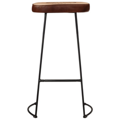 5 Piece Industrial Bar Set - Solid Rough Mango Wood & Metal Frame, Includes 1 Table & 4 Bar Stools, Comfortable Upholstered Seating