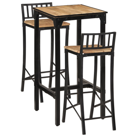 3 Piece Bar Set – Solid Rough Mango Wood & Metal Industrial Style – Includes 1 Bar Table & 2 Bar Chairs – Durable, Stylish & Comfortable