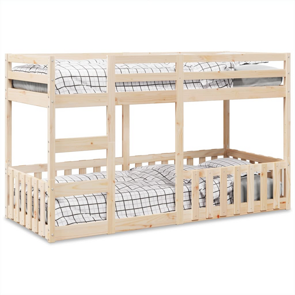 Solid Pine Wood Bunk Bed - Space-Saving 80x200 cm with Guardrails & Ladder