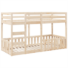 Solid Pine Wood Bunk Bed - Space-Saving 80x200 cm with Guardrails & Ladder