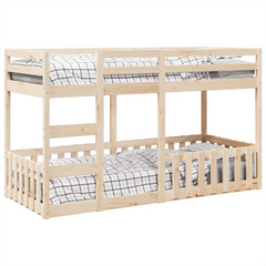 Solid Pine Wood Bunk Bed - Space-Saving 80x200 cm with Guardrails & Ladder