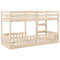 Solid Pine Wood Bunk Bed - Space-Saving 80x200 cm with Guardrails & Ladder