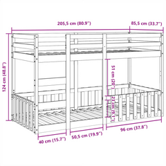 Solid Pine Wood Bunk Bed - Space-Saving 80x200 cm with Guardrails & Ladder