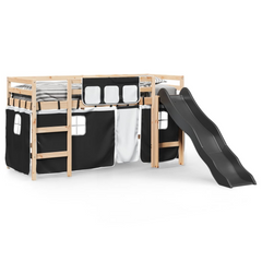 Kids' Loft Bed with Slide & Curtains White & Black 90x200 cm Solid Pine Wood - Fun, Safe, Durable