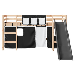 Kids' Loft Bed with Slide & Curtains White & Black 90x200 cm Solid Pine Wood - Fun, Safe, Durable