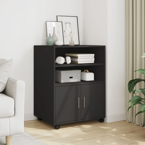 Rolling Cabinet Black 60x48x81 cm with Engineered Wood - Versatile Storage Solution on Wheels