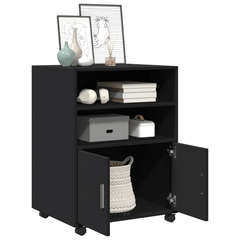 Rolling Cabinet Black 60x48x81 cm with Engineered Wood - Versatile Storage Solution on Wheels