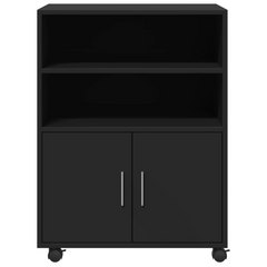 Rolling Cabinet Black 60x48x81 cm with Engineered Wood - Versatile Storage Solution on Wheels