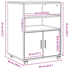 Rolling Cabinet Black 60x48x81 cm with Engineered Wood - Versatile Storage Solution on Wheels