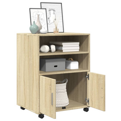 Rolling Cabinet Sonoma Oak 60x48x81 cm - Versatile Engineered Wood Storage Solution