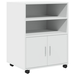 Rolling Cabinet - White Engineered Wood, Mobile Storage Solution 60x48x81 cm