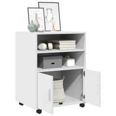 Rolling Cabinet - White Engineered Wood, Mobile Storage Solution 60x48x81 cm