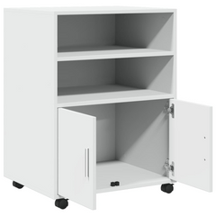 Rolling Cabinet - White Engineered Wood, Mobile Storage Solution 60x48x81 cm