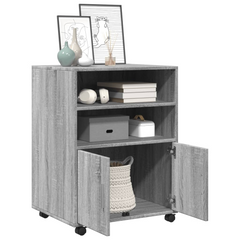 Rolling Cabinet in Grey Sonoma - 60x48x81 cm Engineered Wood Mobile Storage Solution