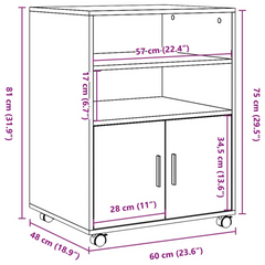 Rolling Cabinet in Concrete Grey - Versatile Storage Solution with 4 Wheels, Engineered Wood, 60x48x81 cm