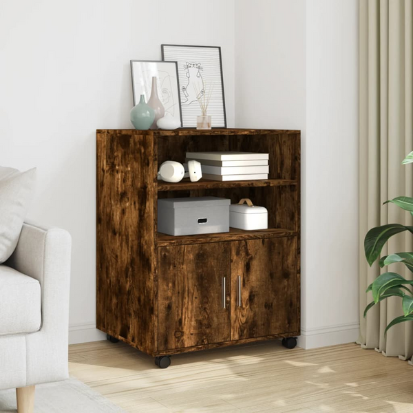 Rolling Cabinet - Smoked Oak, 60x48x81 cm, Durable Engineered Wood, Mobile Storage Solution for Home and Office