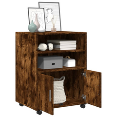 Rolling Cabinet - Smoked Oak, 60x48x81 cm, Durable Engineered Wood, Mobile Storage Solution for Home and Office